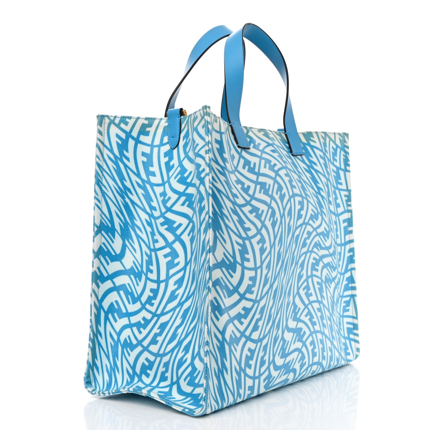 Fendi X SARAH COLEMAN Glazed Canvas Vitello King FF Vertigo Shopping Tote Bag Cyber Blue White 3 of 15