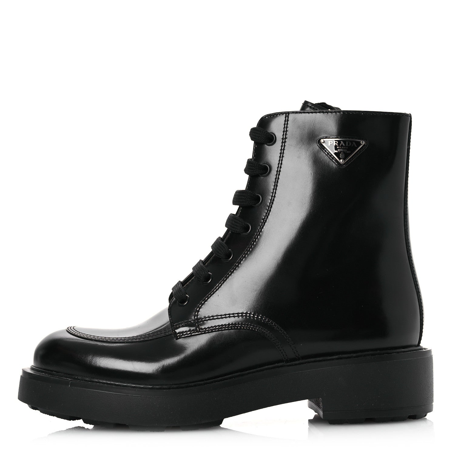 Prada Brushed Calfskin Triangle Combat Boots 39.5 Black 2 of 22