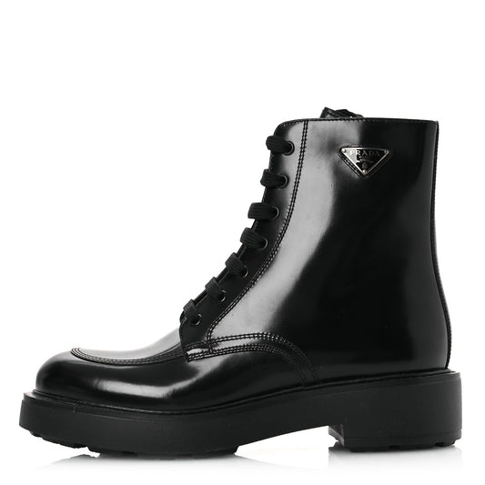 Brushed Calfskin Triangle Combat Boots 39.5 Black