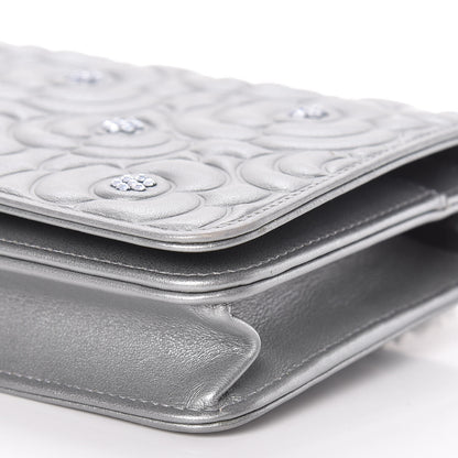 Chanel Metallic Lambskin Camellia Crystal Wallet on Chain WOC Silver 7 of 14
