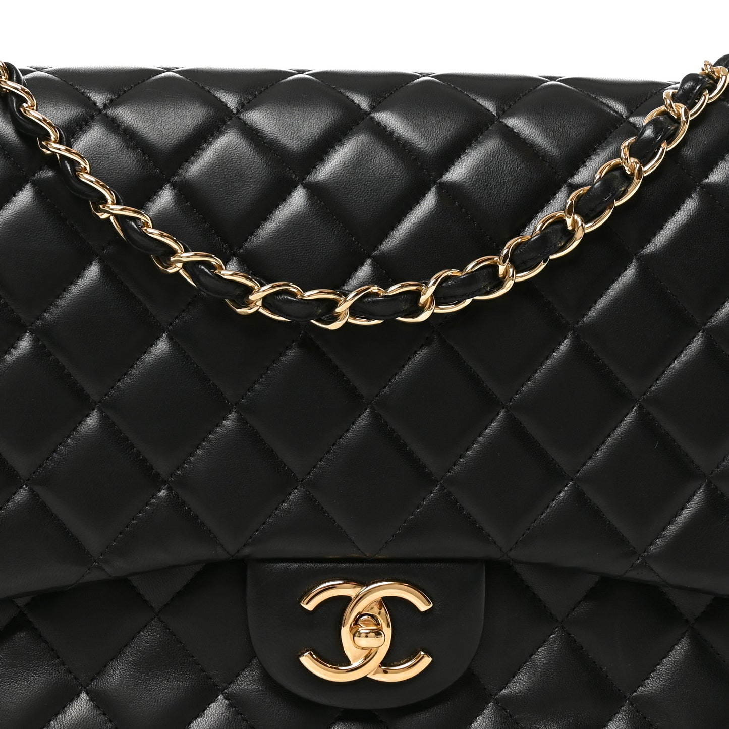 Lambskin Quilted Maxi Double Flap Black