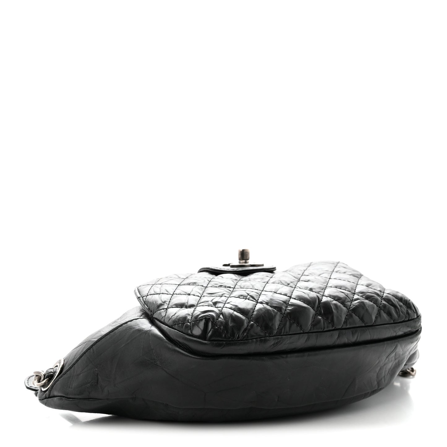 Crumpled Calfskin Quilted Casual Rock Waist Bag Fanny Pack Black