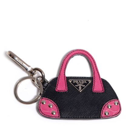 Prada Saffiano Purse Key Chain Pink Black 1 of 3