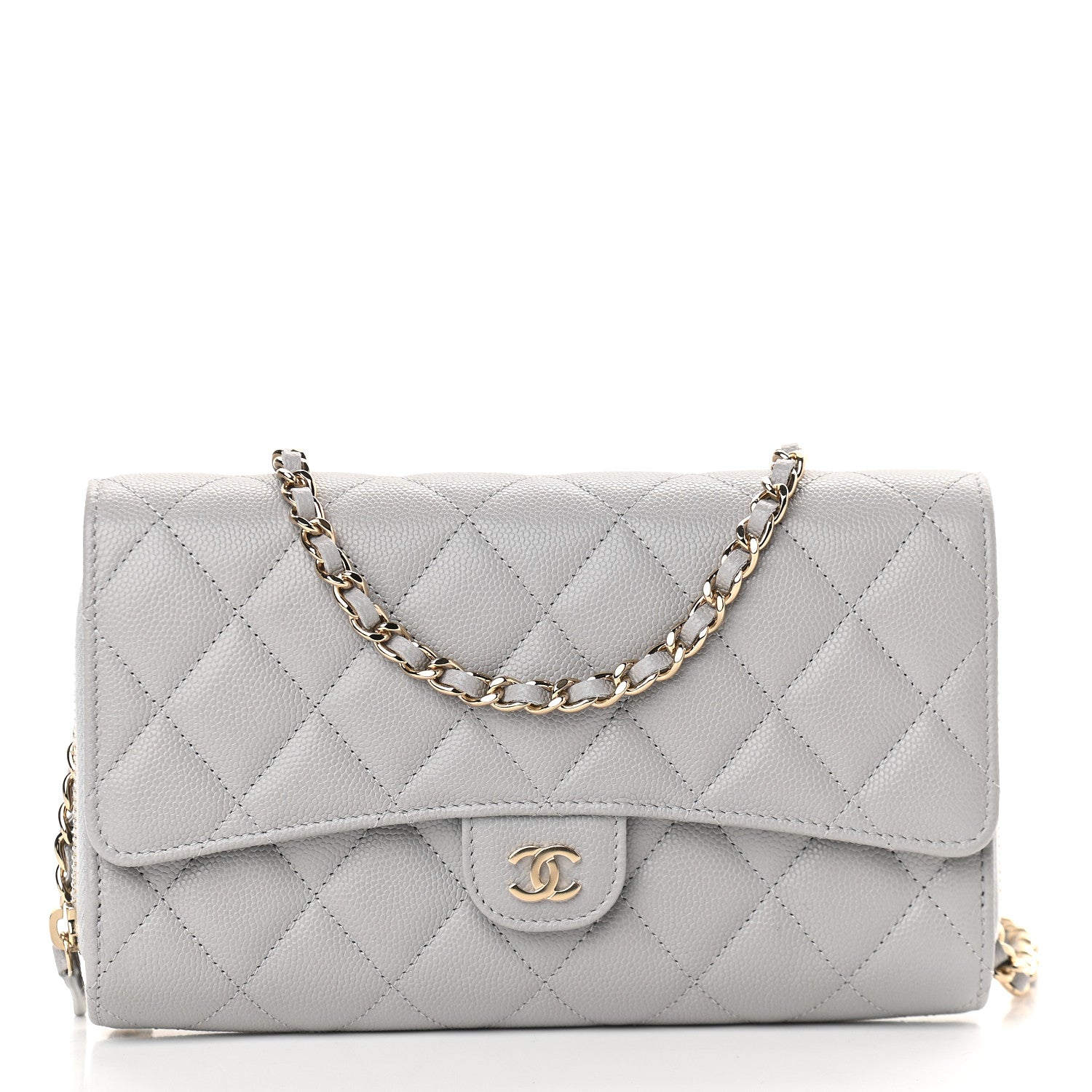 Chanel Caviar Quilted Phone Holder Wallet on Removable Chain Grey 2 of 11
