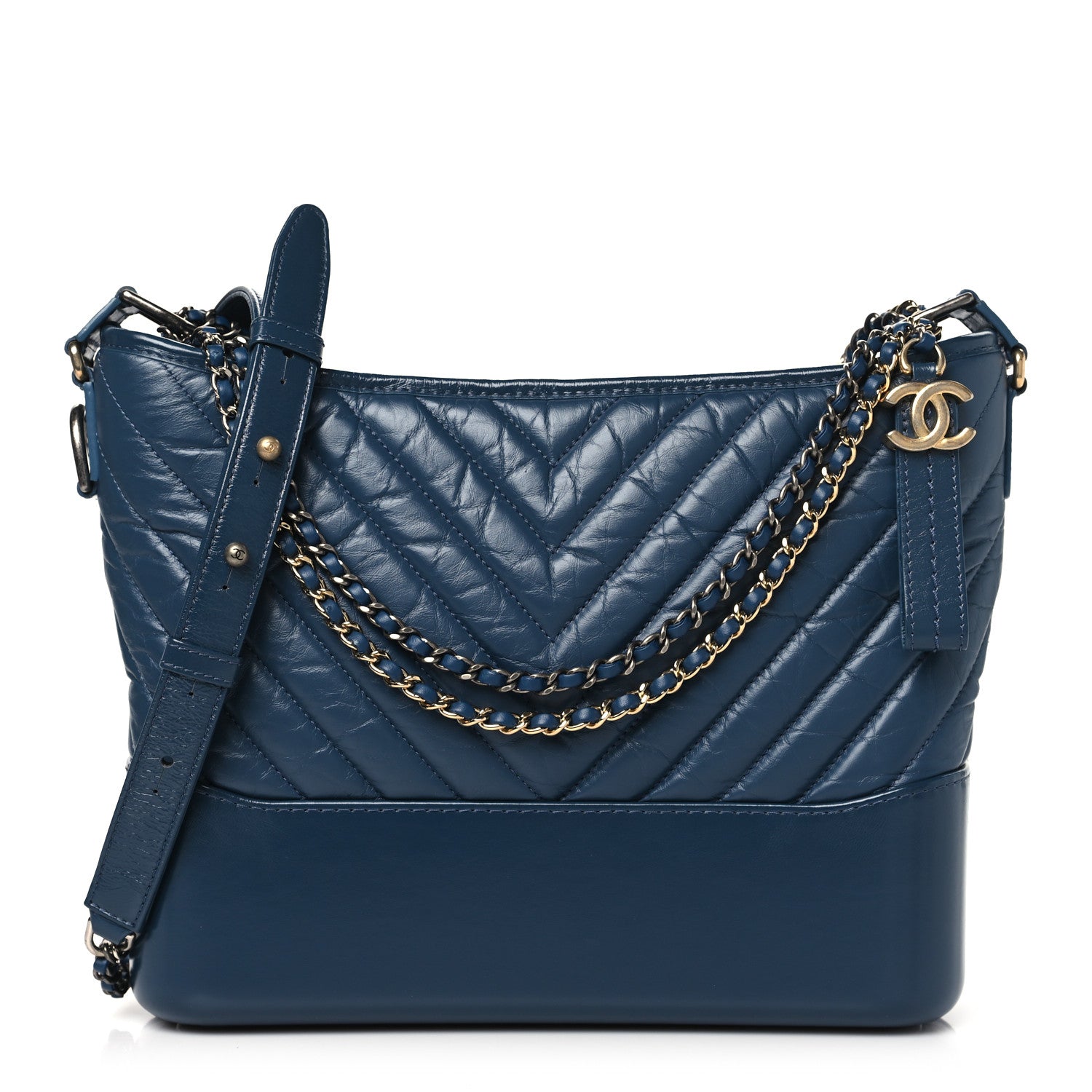 Chanel Aged Calfskin Chevron Quilted Medium Gabrielle Hobo Blue 1 of 10