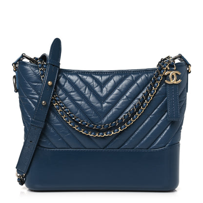 Chanel Aged Calfskin Chevron Quilted Medium Gabrielle Hobo Blue 1 of 10