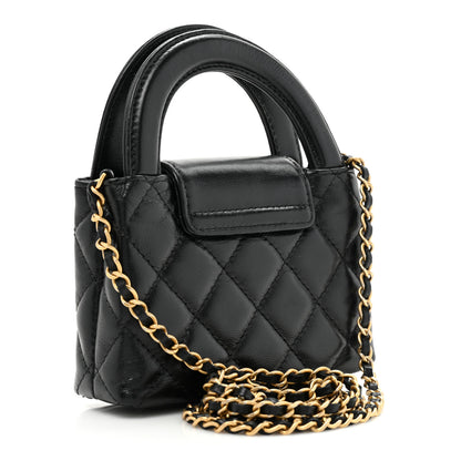 Chanel Shiny Aged Calfskin Quilted Mini Nano Kelly Shopper Black 3 of 11