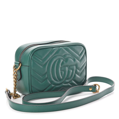 Gucci Calfskin Matelasse Mini GG Marmont Chain Shoulder Bag Emerald Green 3 of 10