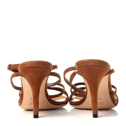 Gucci Kid Scamosciato Ankle Wrap Mid Heel Sandals 6.5 Cuoio 6 of 10