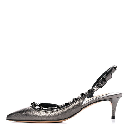 Valentino Garavani Metallic Pebbled Calfskin Rockstud Half D'Orsay Slingback 50mm Pumps 35.5 Rutenio 1 of 12