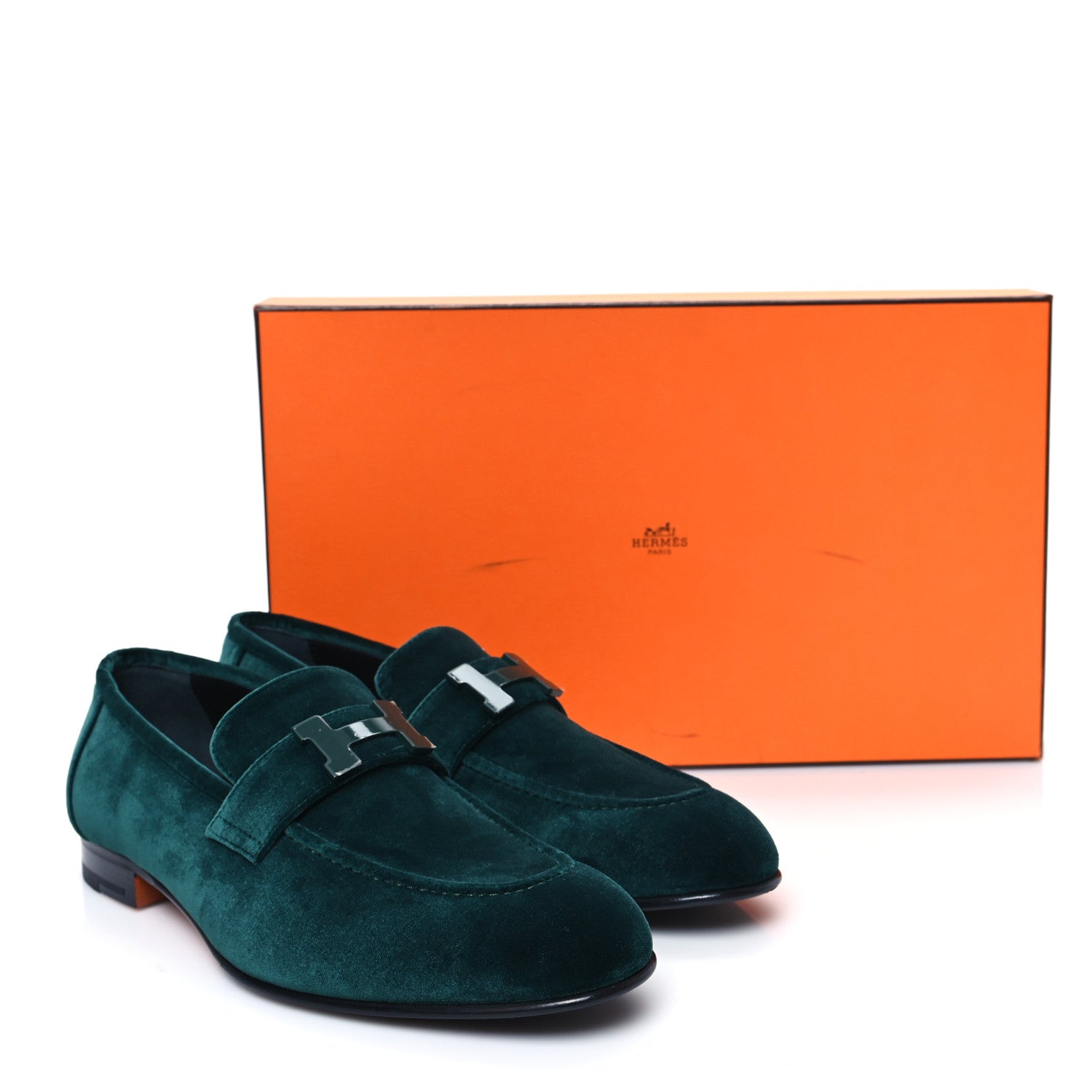 Hermes Velvet Mens Paris Loafers 40.5 Vert Fonce 9 of 9