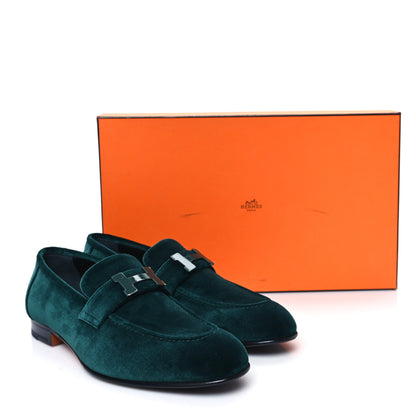 Hermes Velvet Mens Paris Loafers 40.5 Vert Fonce 9 of 9