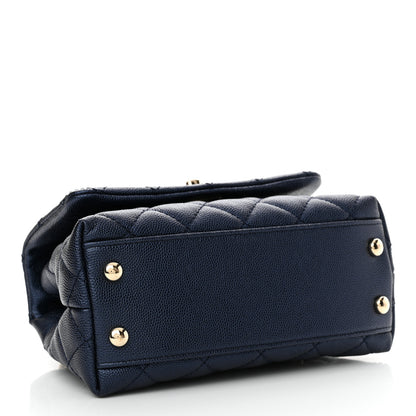 Chanel Metallic Caviar Quilted Extra Mini Coco Handle Flap Dark Blue 4 of 10