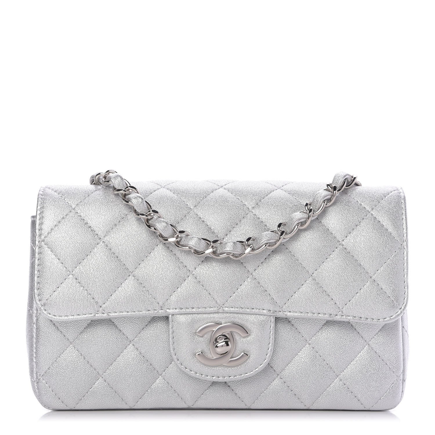 Chanel Metallic Lambskin Quilted Mini Rectangular Flap Silver 1 of 9