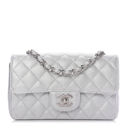 Chanel Metallic Lambskin Quilted Mini Rectangular Flap Silver 1 of 9