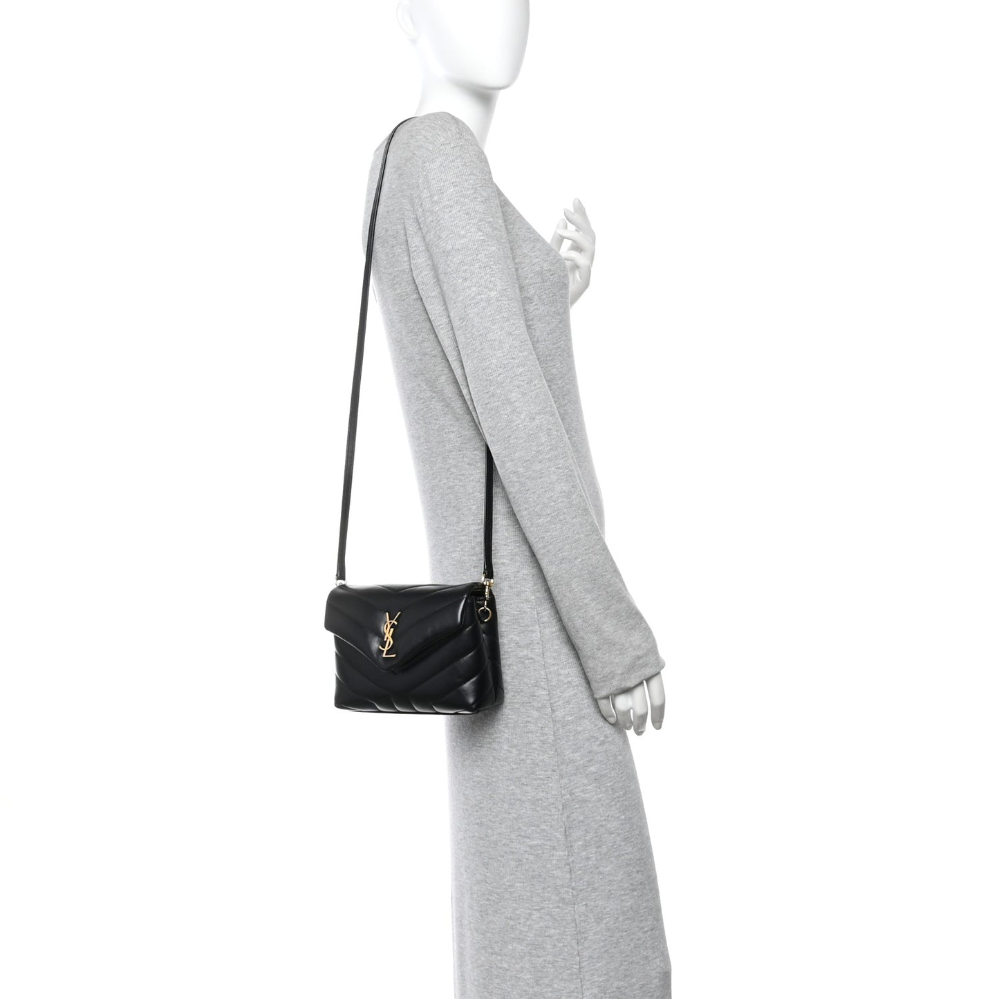 Calfskin Y Quilted Monogram Toy Loulou Crossbody Bag Black
