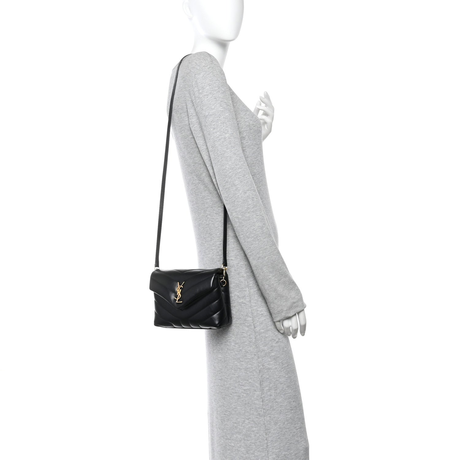 Saint Laurent Calfskin Y Quilted Monogram Toy Loulou Crossbody Bag Black 2 of 12