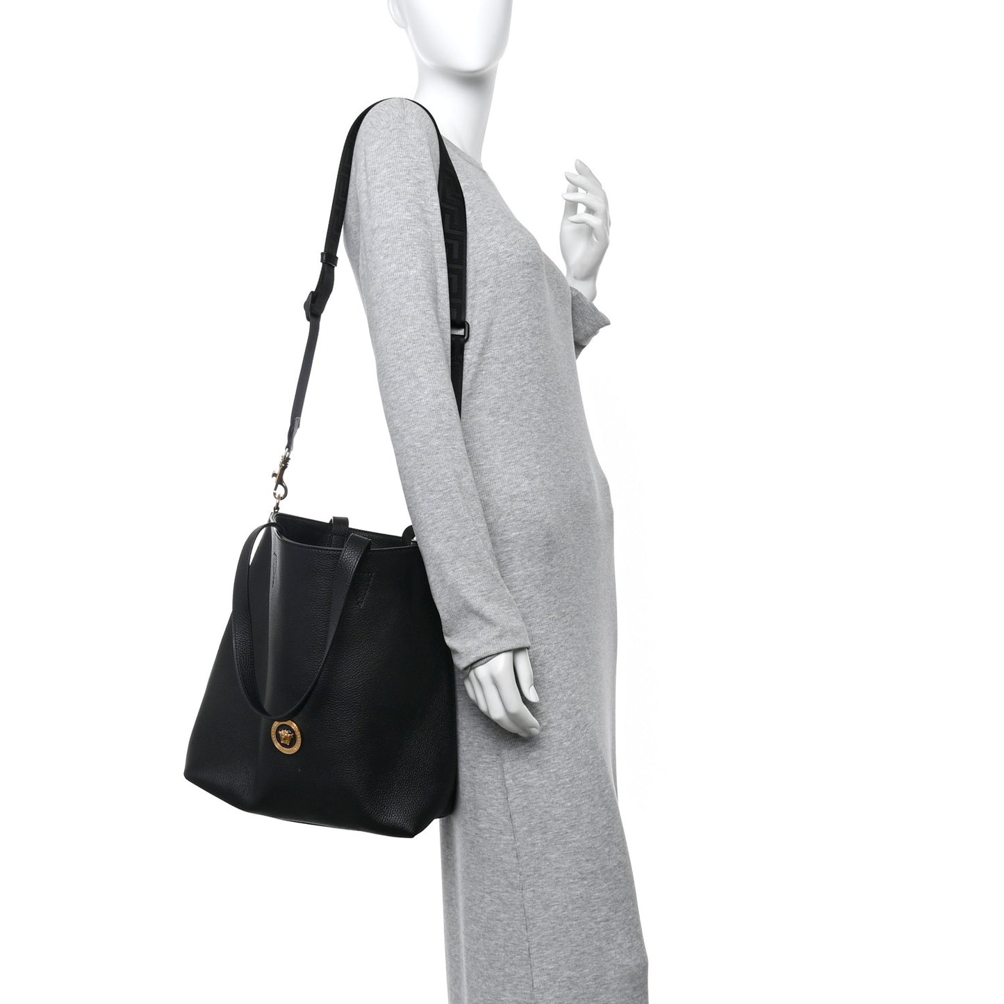 Grained Calfskin La Medusa Convertible Tote Bag Black