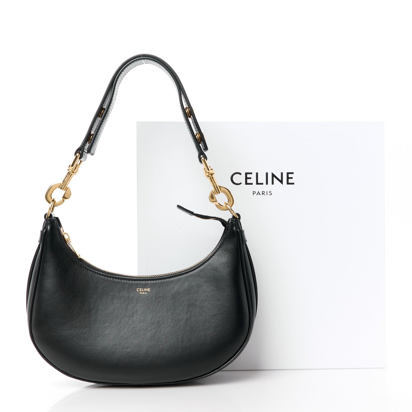 Smooth Calfskin Medium Strap Ava Shoulder Bag Black
