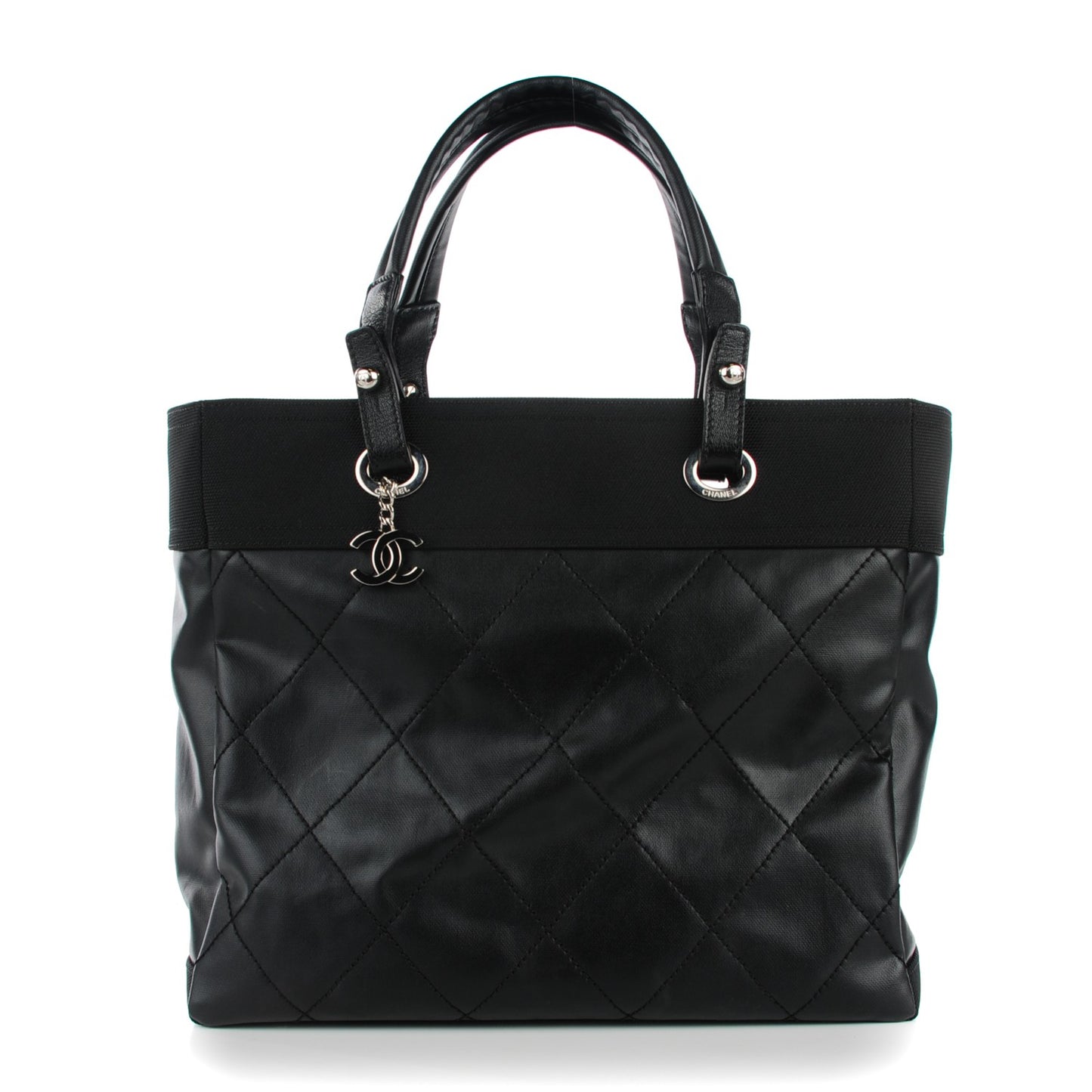 Coated Canvas Quilted Large Paris Biarritz Tote Black