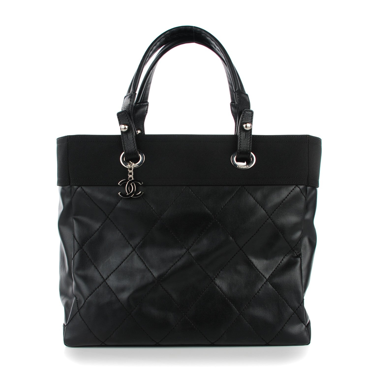 Chanel Coated Canvas Quilted Large Paris Biarritz Tote Black 1 of 7
