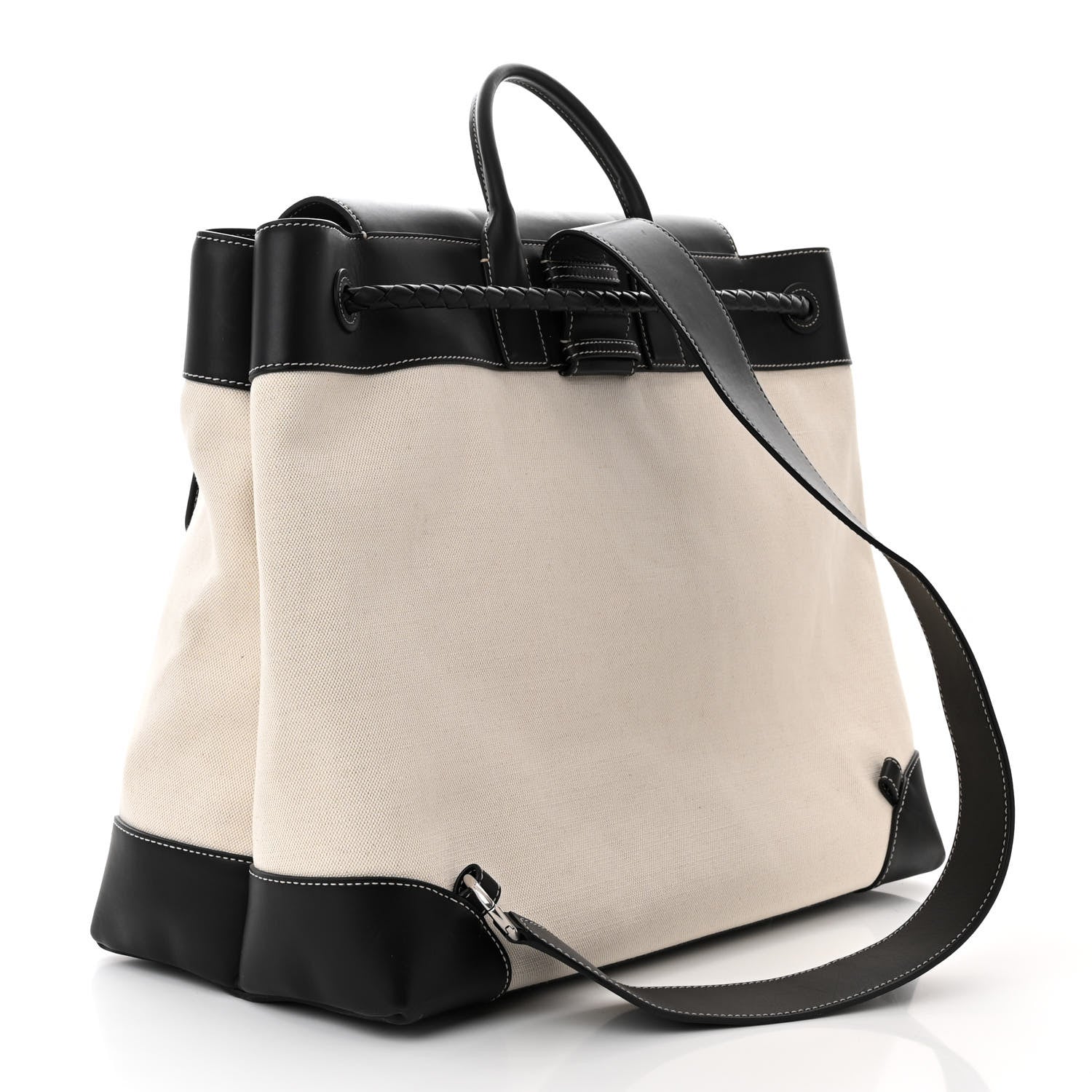 Bottega Veneta Washed Canvas Calfskin Large Andiamo Backpack Natural Black 3 of 11