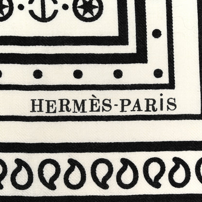 Hermes Cashmere Silk Tatouages Marins Bandana Shawl 140 White Black 2 of 5