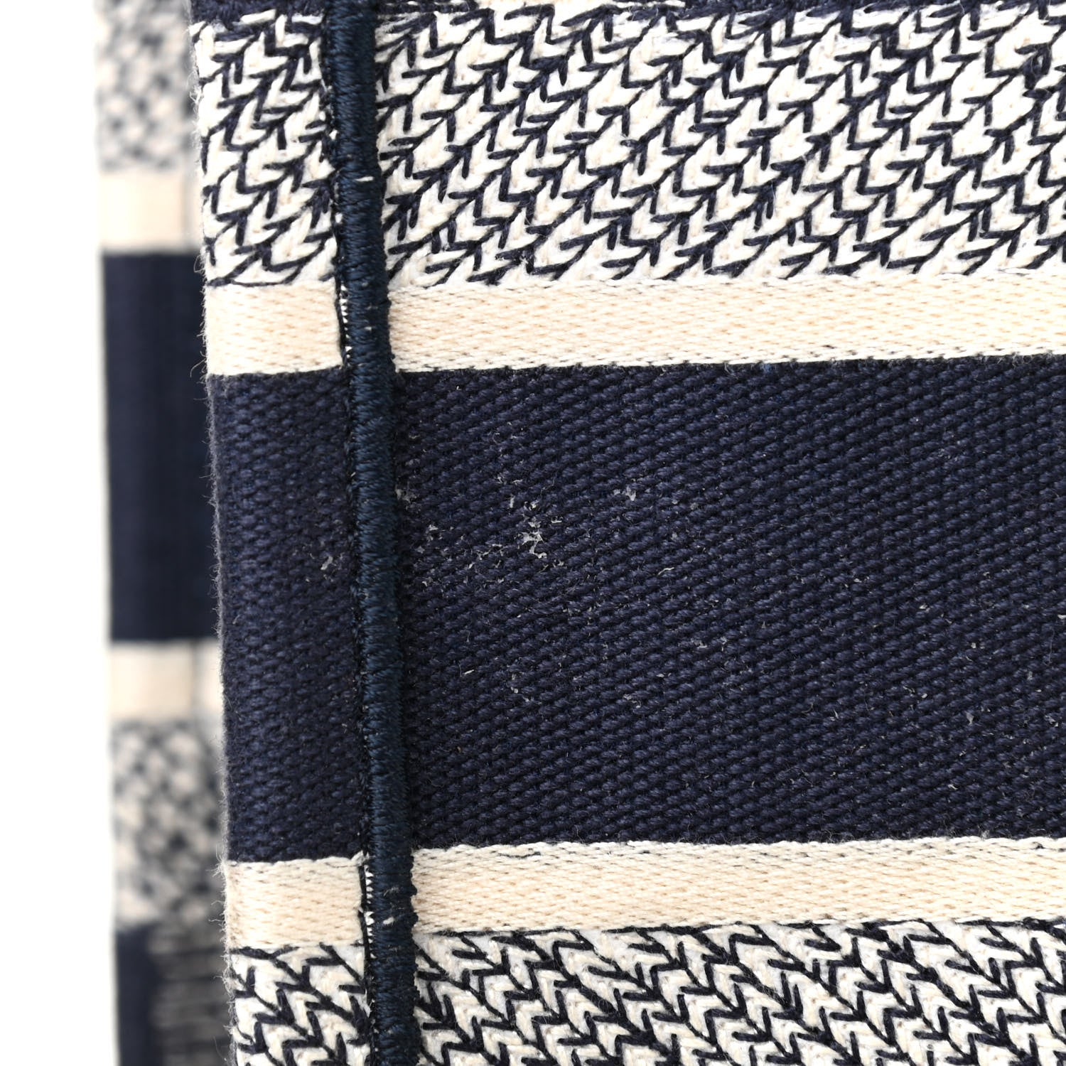 Christian Dior Canvas Embroidered Large Striped Book Tote Navy 11 of 11