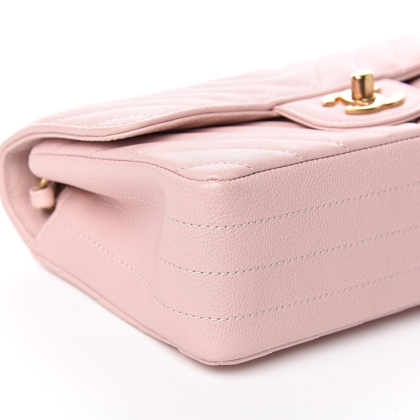 Calfskin Chevron Quilted Mini Rectangular Flap Light Pink