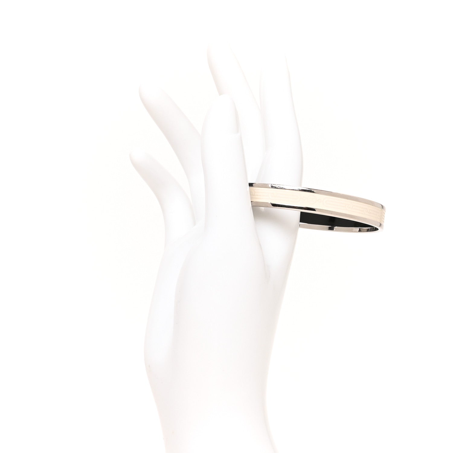 Hermes Enamel Printed Narrow Sellier Bracelet 65 White 2 of 5