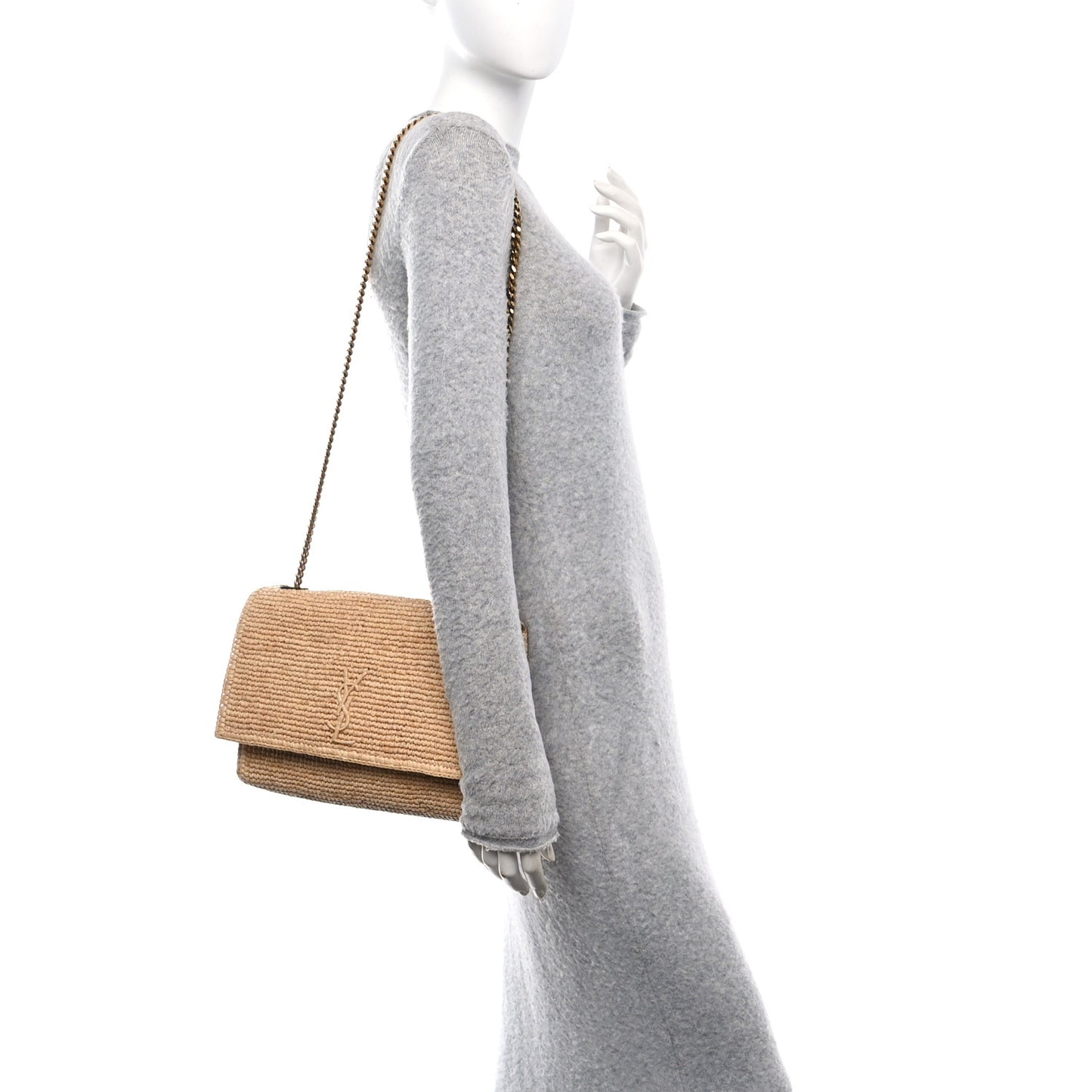 Raffia Medium Monogram Kate Satchel Natural