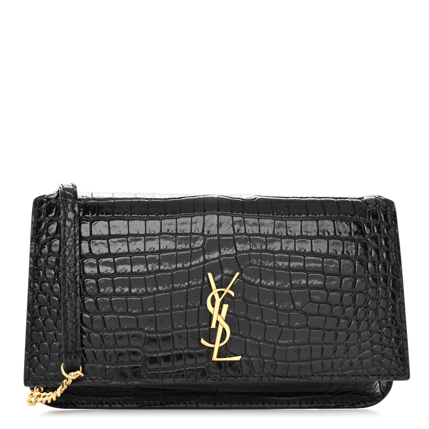 Saint Laurent Crocodile Embossed Monogram Phone Holder Crossbody Black 1 of 9