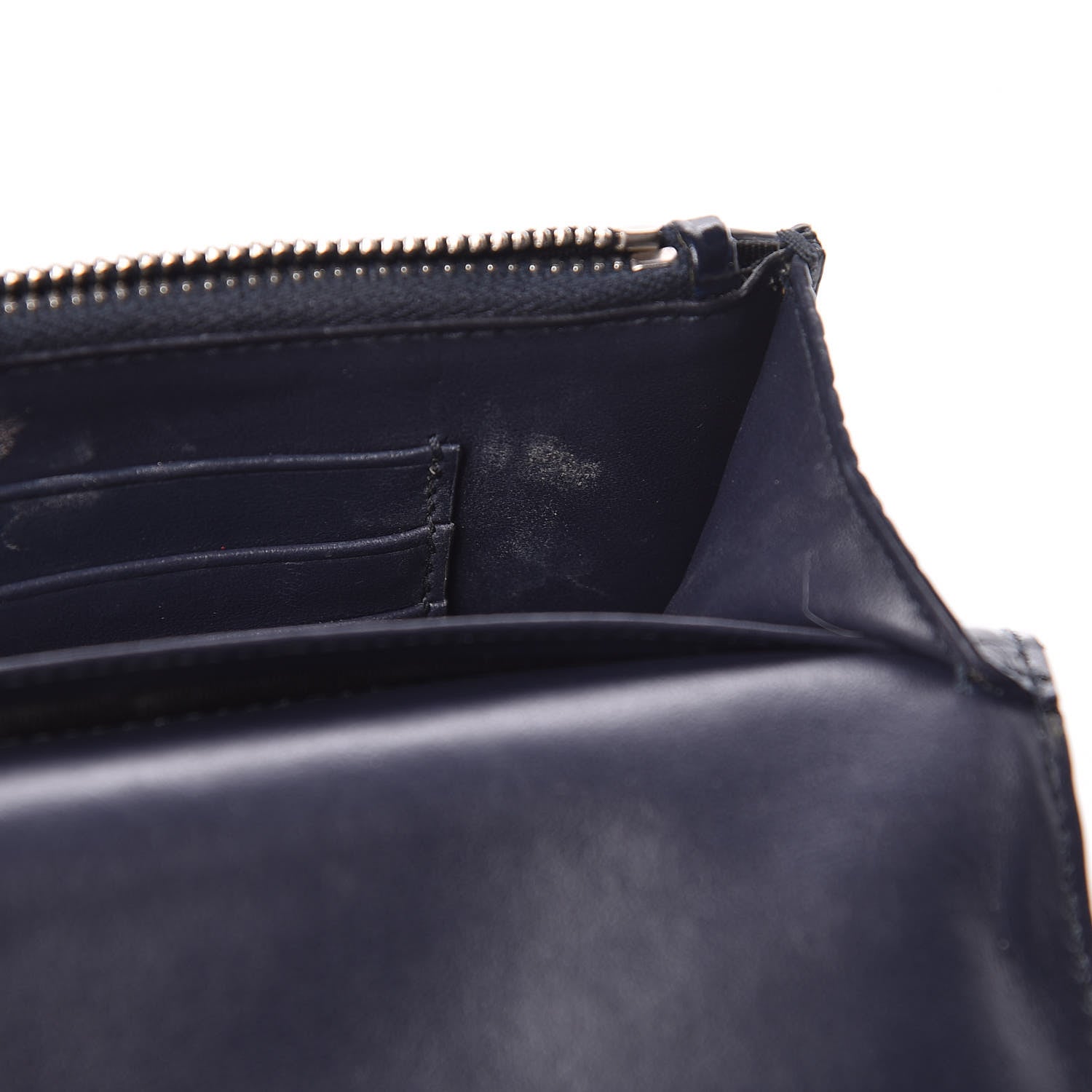 Saint Laurent Calfskin Crocodile Embossed Monogram Sunset Chain Wallet Navy 9 of 13