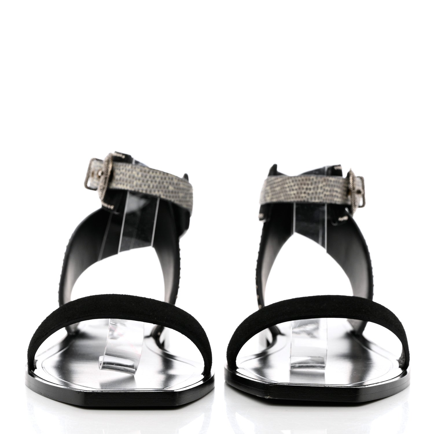 Saint Laurent Suede Lizard Flat Sandals 38.5 Black 2 of 10