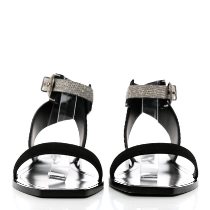 Saint Laurent Suede Lizard Flat Sandals 38.5 Black 2 of 10