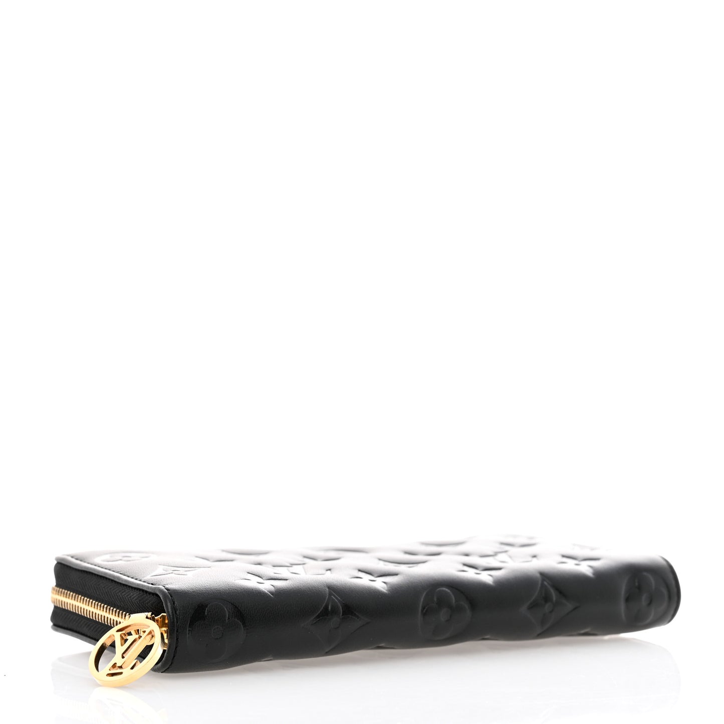 Lambskin Embossed Monogram Coussin Zippy Wallet Black