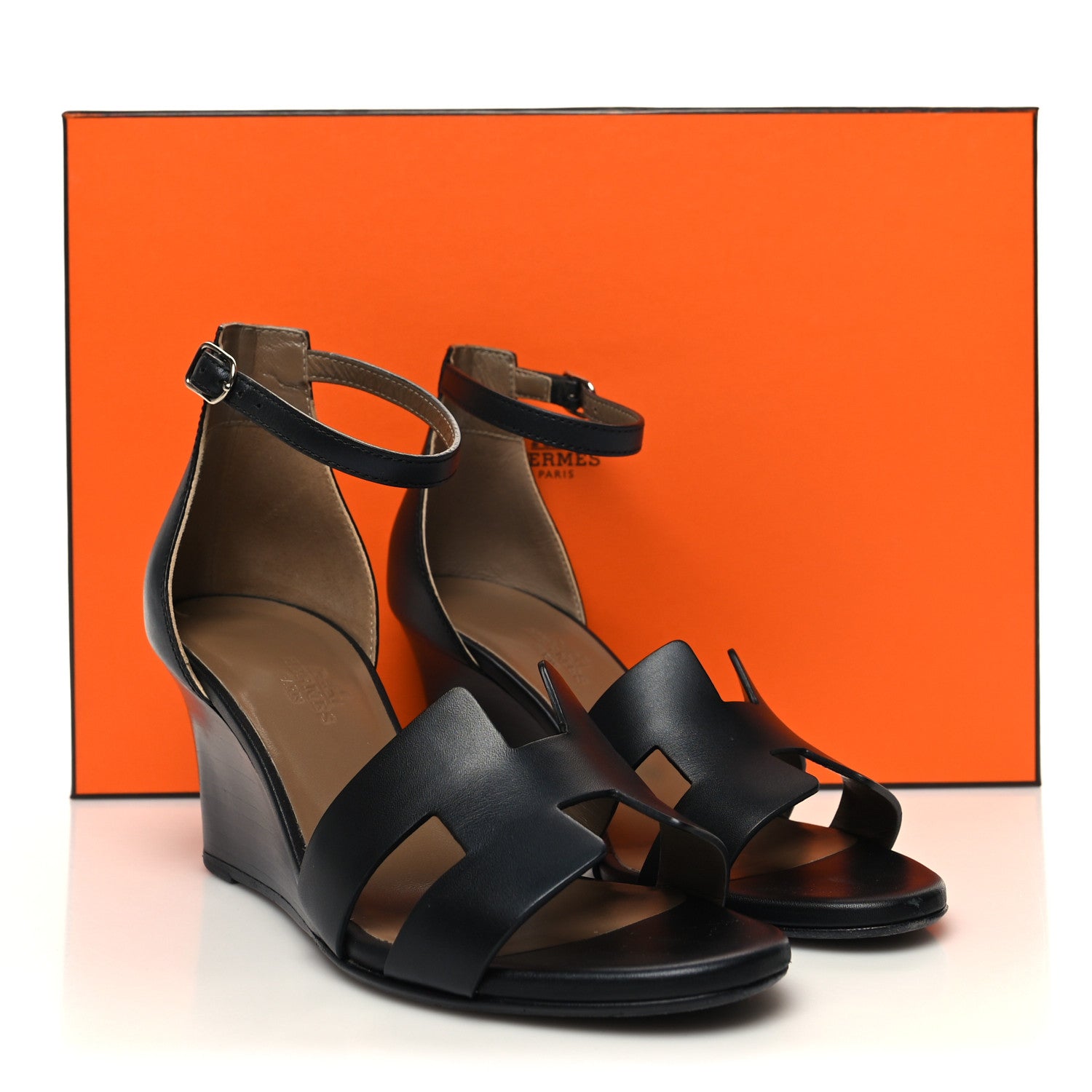 Hermes Calfskin Legend Wedge Sandals 35.5 Black 9 of 9