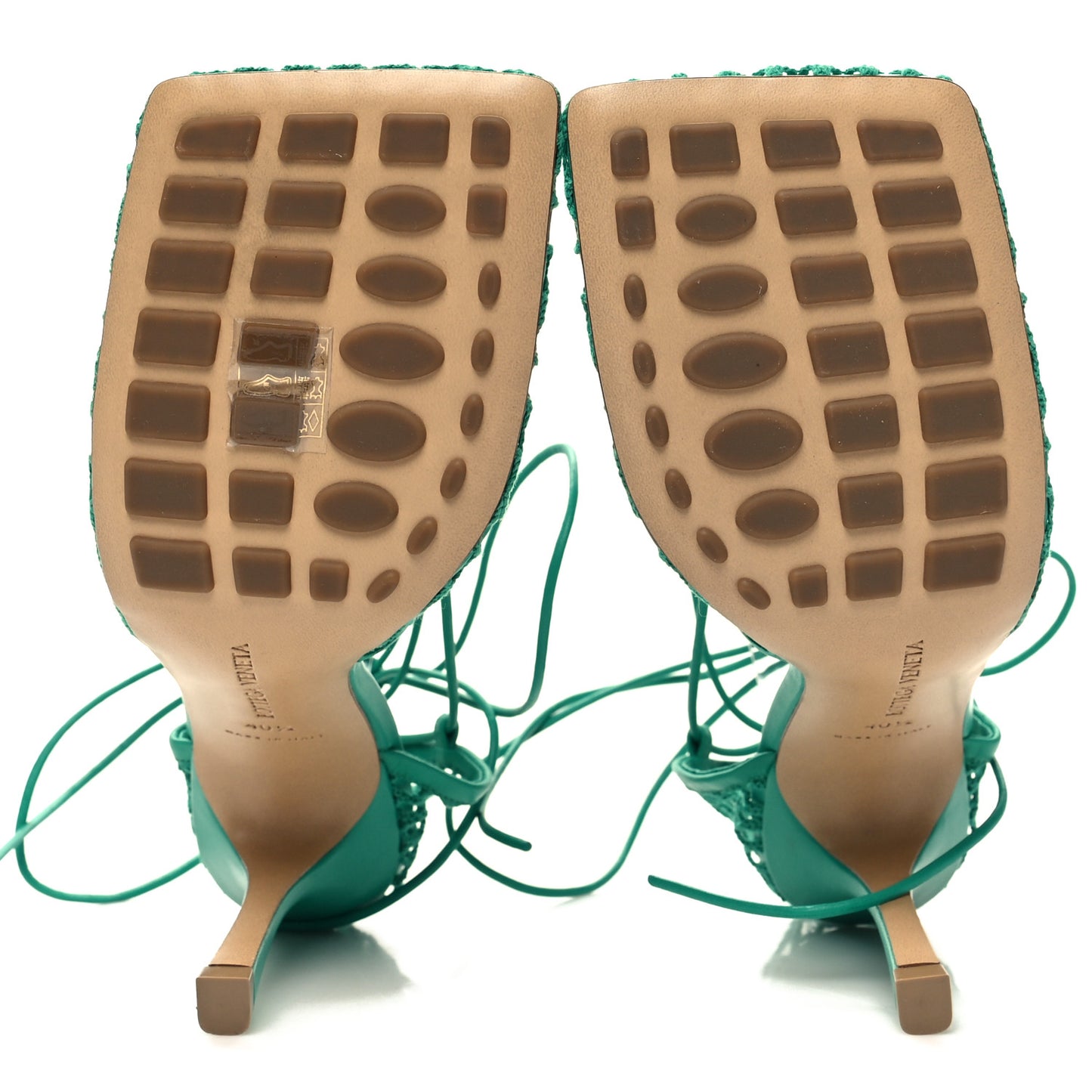 Mesh Nappa Stretch Ankle Tie 90mm Sandals 40.5 Acid Turquoise