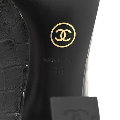 Chanel Crocodile Embossed Crumpled Patent Cap Toe Pumps 36 Black 7 of 9