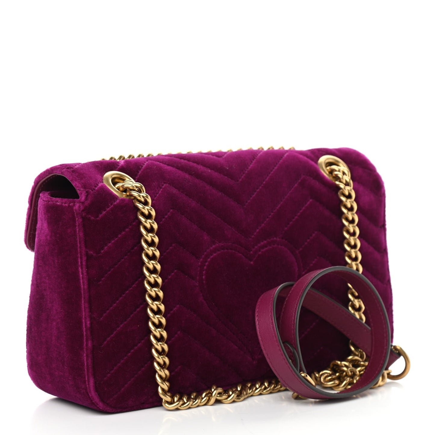 Velvet Matelasse Small GG Marmont Shoulder Bag Fuchsia Violet Cyclamen