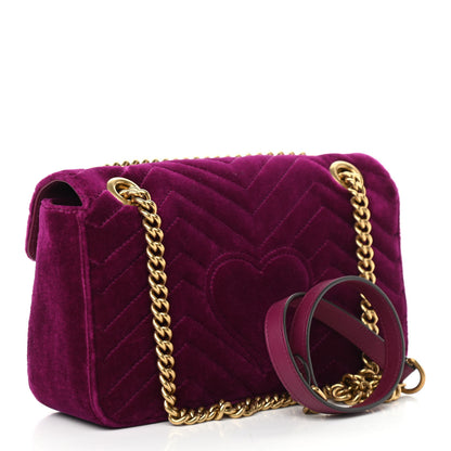 Gucci Velvet Matelasse Small GG Marmont Shoulder Bag Fuchsia Violet Cyclamen 2 of 9