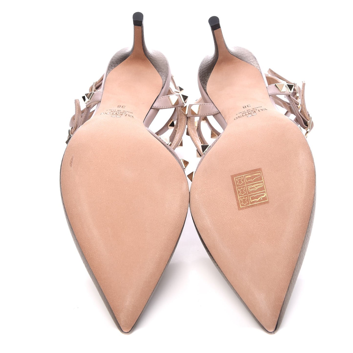 Metallic Pebbled Calfskin Rockstud Ankle Strap 65mm Pumps 38 Sasso Poudre
