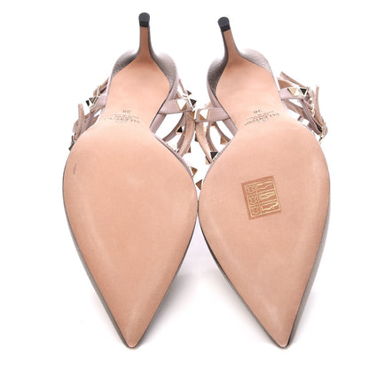 Valentino Garavani Metallic Pebbled Calfskin Rockstud Ankle Strap 65mm Pumps 38 Sasso Poudre 5 of 11