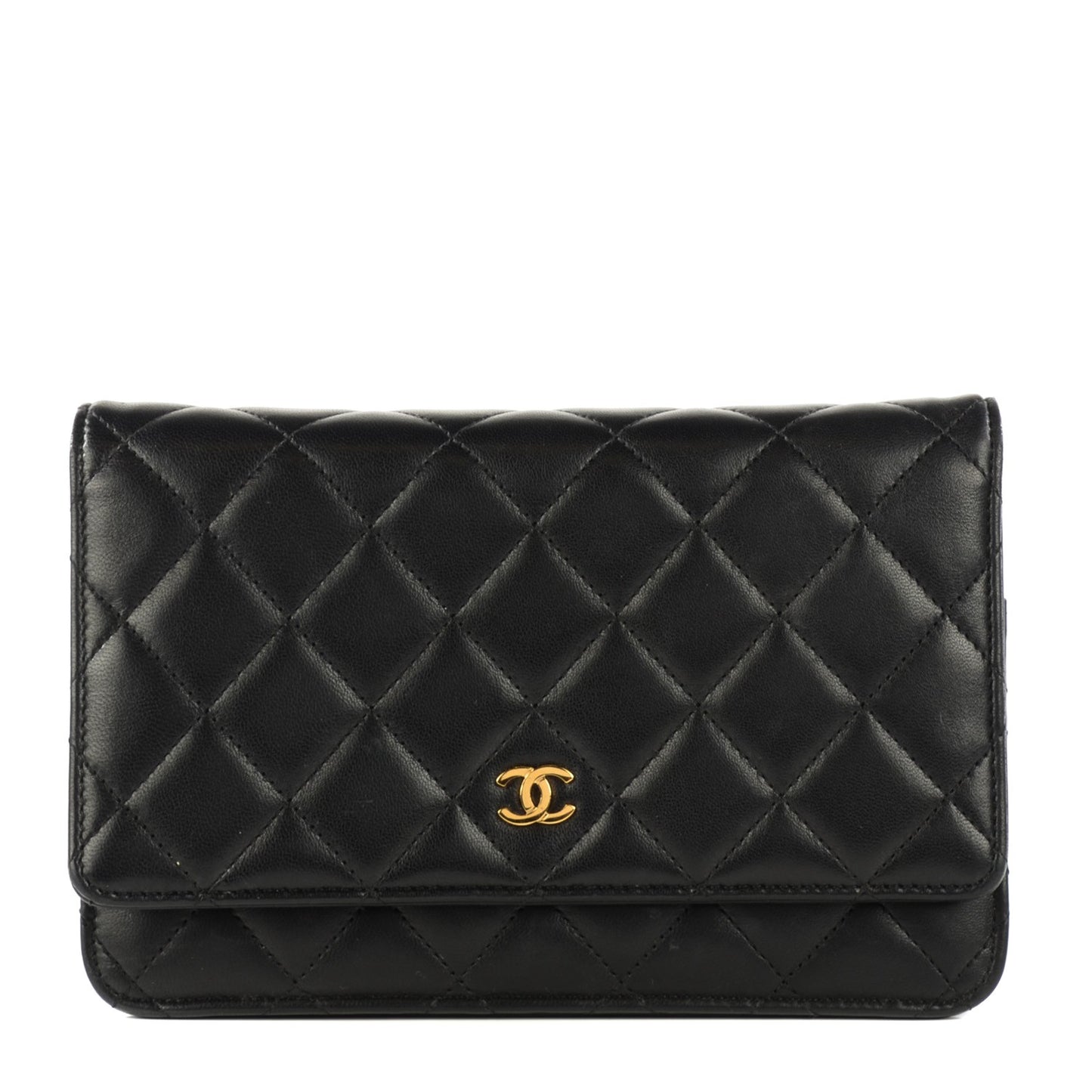 Lambskin Quilted Wallet On Chain WOC Black