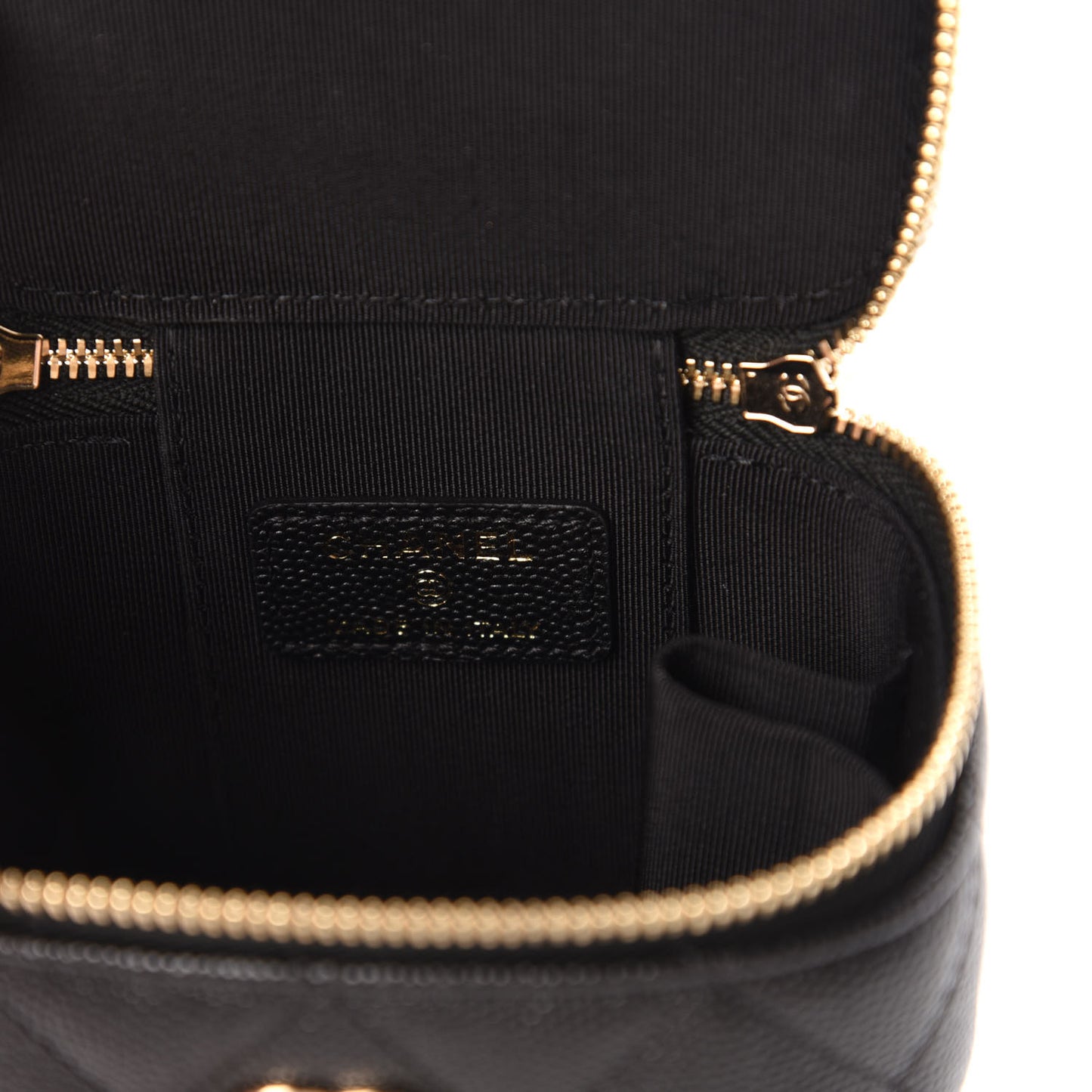 Caviar Quilted Mini Pearl On Top Vanity Case With Chain Black