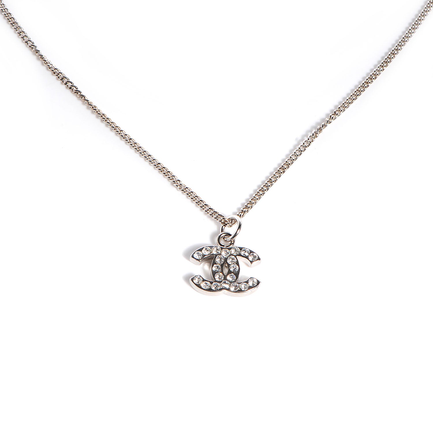 Chanel Crystal Timeless CC Necklace Silver 1 of 5