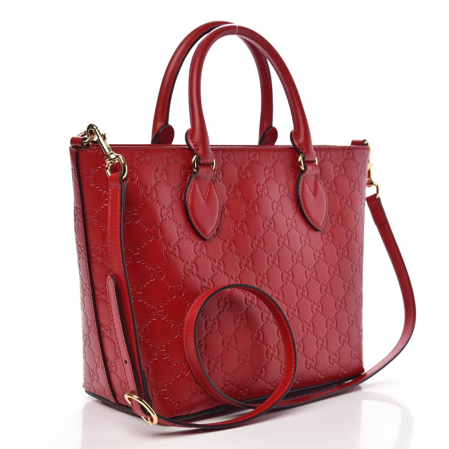 Gucci Guccissima Small Zippered Bucket Tote Hibiscus Red 4 of 12
