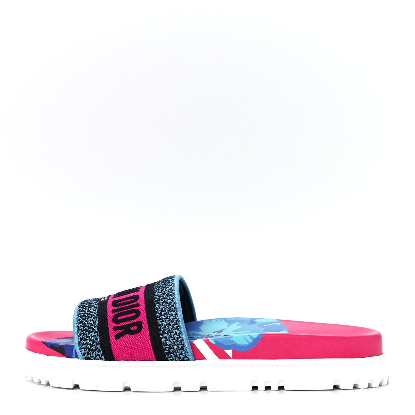 Canvas D-Flower Pop Embroidered Dway 10mm Slide Sandals 37 Pink Blue Multicolor