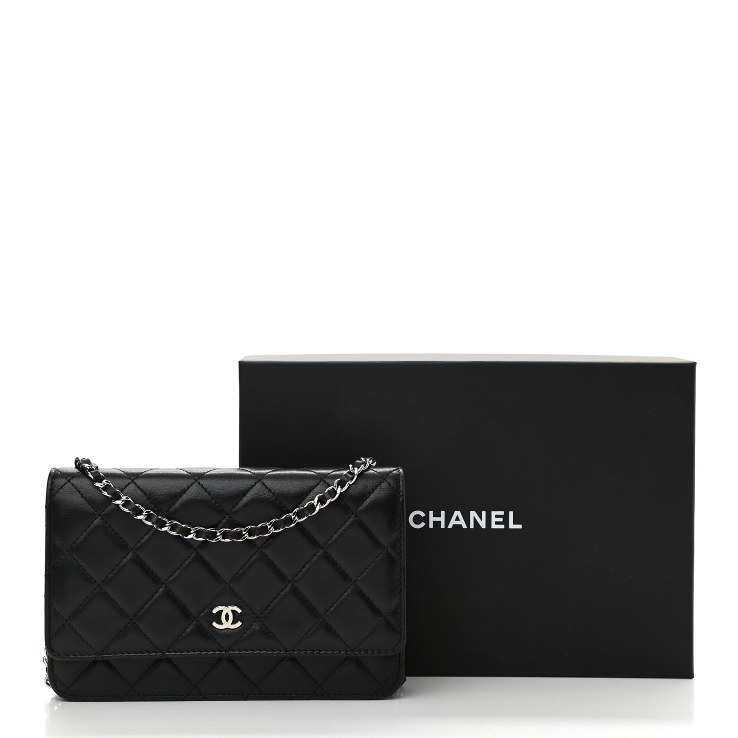 Lambskin Quilted Wallet On Chain WOC Black