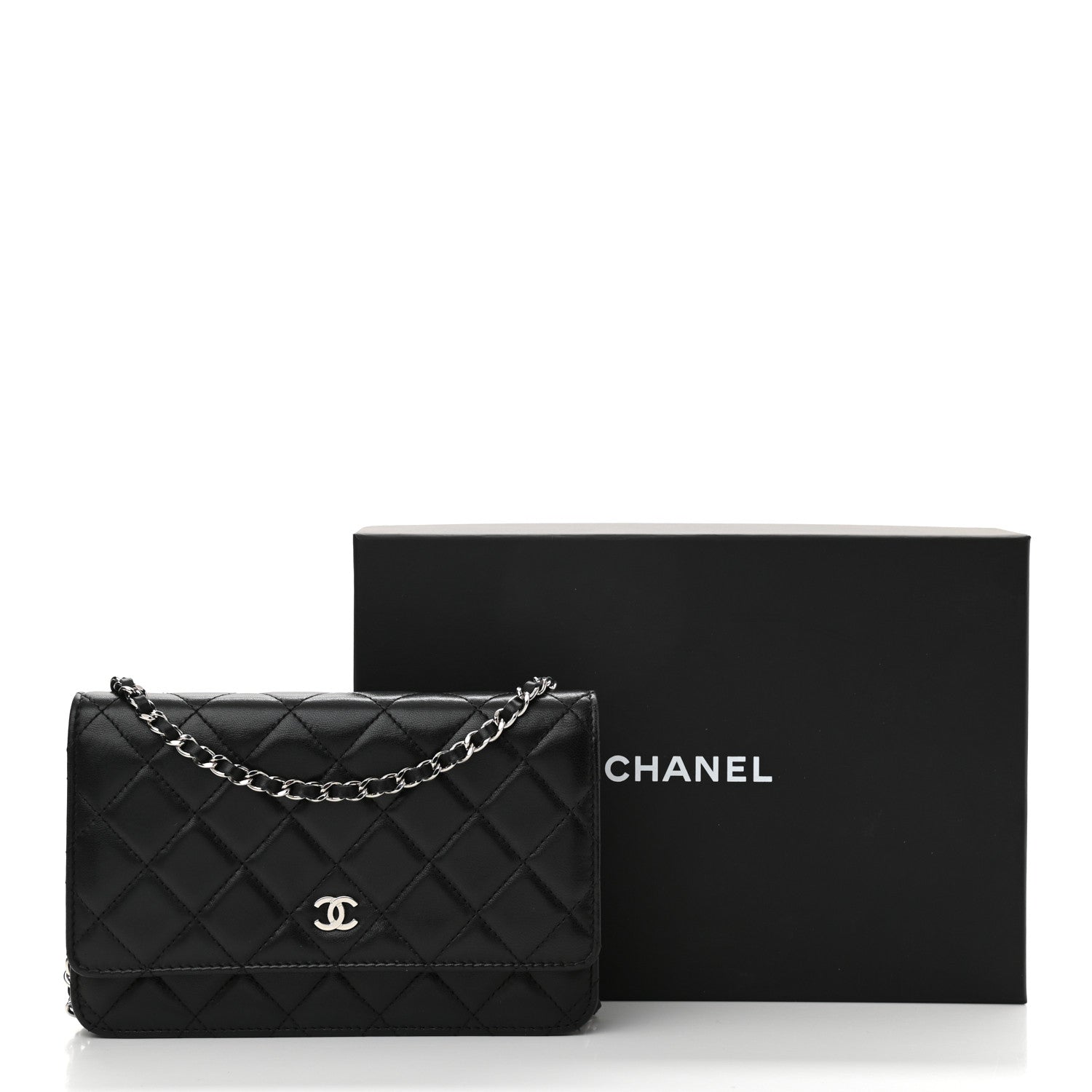 Chanel Lambskin Quilted Wallet On Chain WOC Black 14 of 14